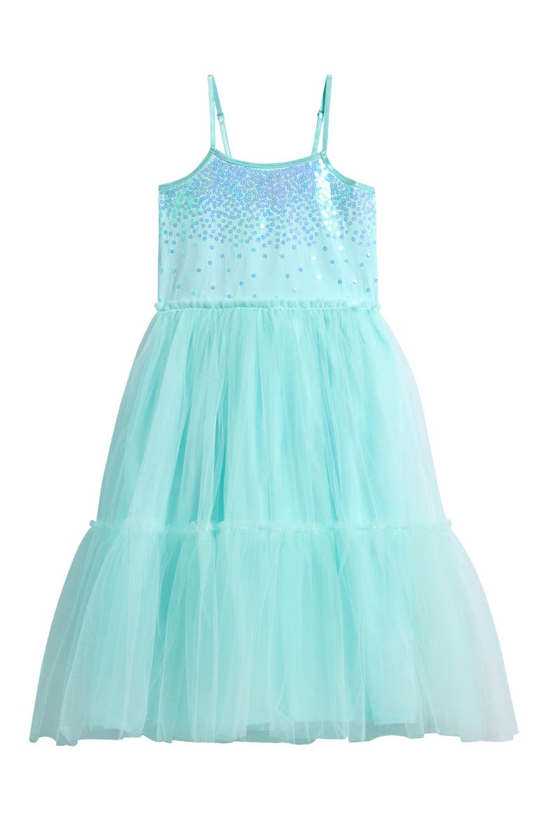 Kids' Sequin Tiered Jersey & Tulle Party Dress, Main, color, MINT