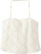 MANGO Check Linen Halter Top