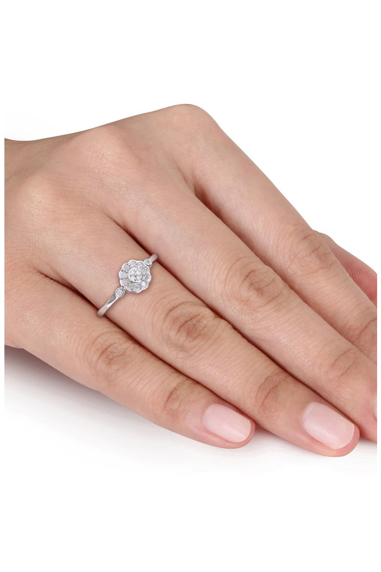 Set of 2 Sterling Silver Diamond Flower Rings - 0.14ct., Alternate, color, GOLD/ SILVER