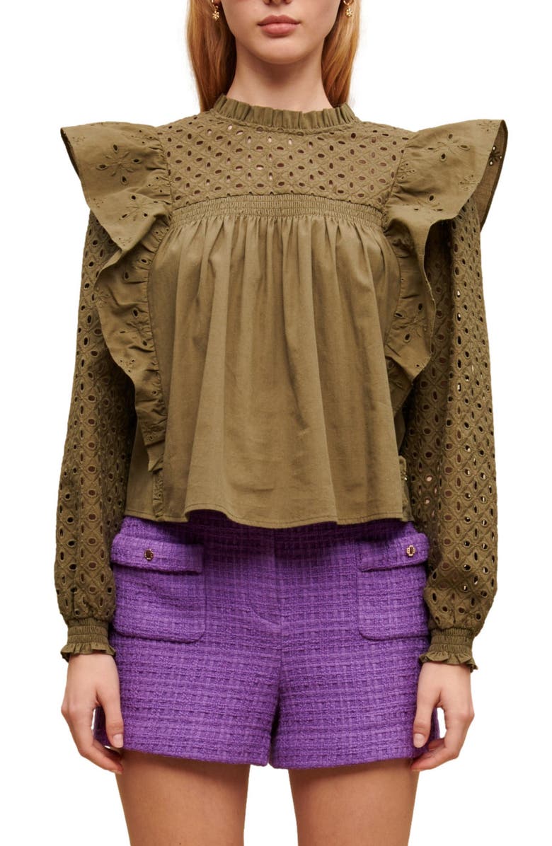 maje Linode Cotton Eyelet Blouse, Main, color, Beige