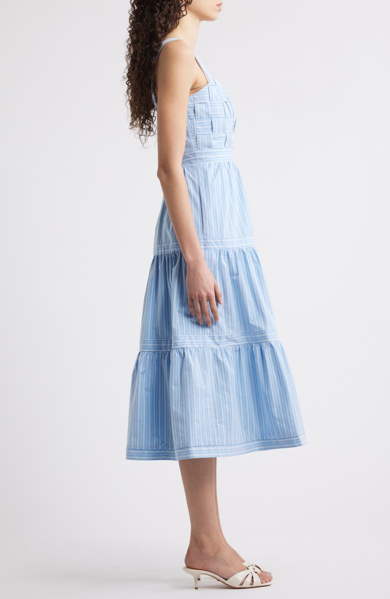 Eliza J Square Neck Basketweave Bodice Midi Dress, Alternate, color, Blue White