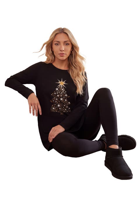 Plus Size Cotton Graphic Print Long Sleeve Swing Tunic (plus)