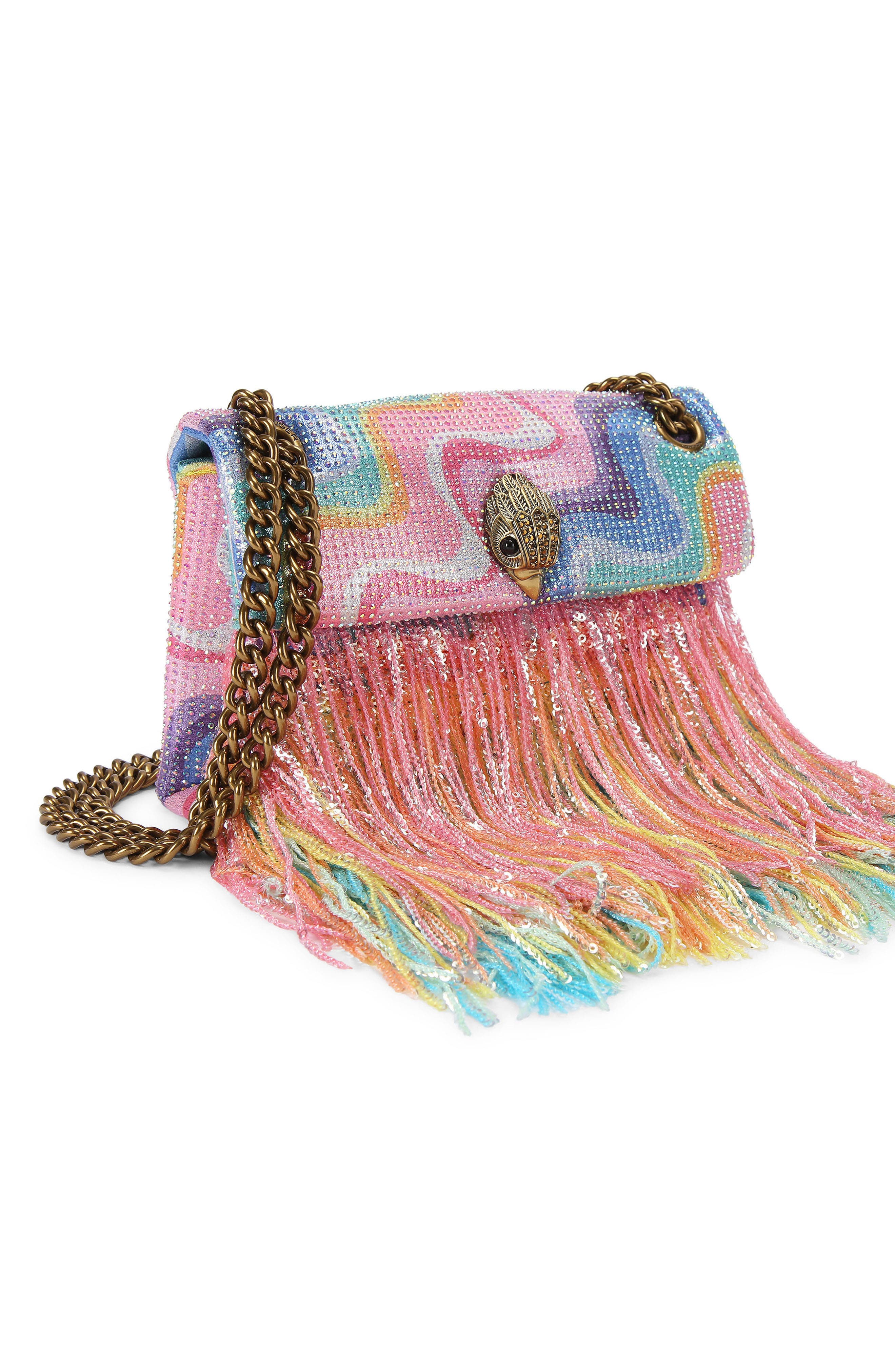 Kurt Geiger London Mini Kensington Fringe Convertible Crossbody Bag, Alternate, color, Pink Multi