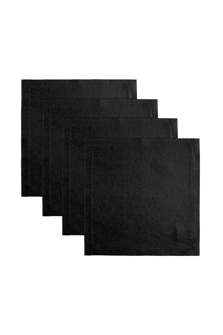 Linen Square Placemats Set of 4, 14 x 14" - Fete, Main, color, Black