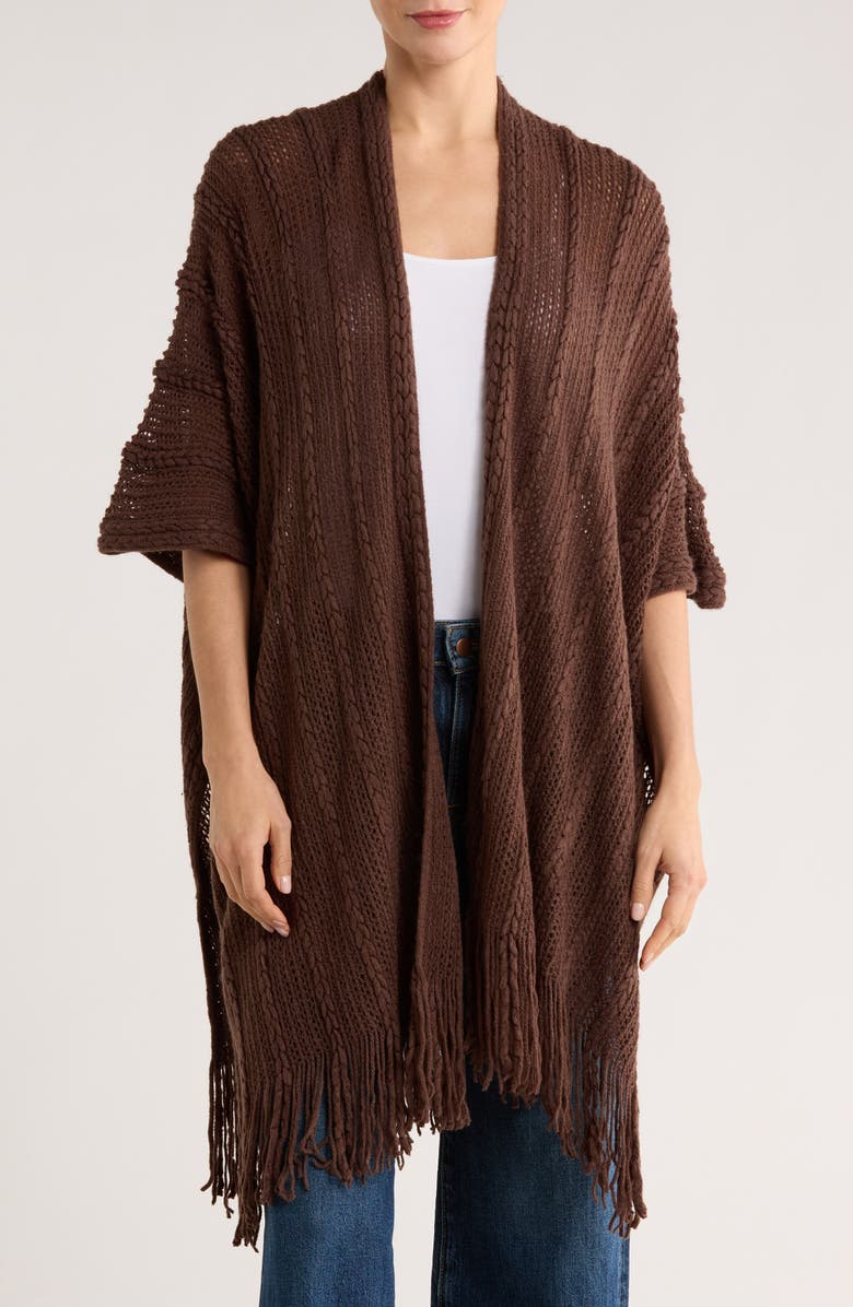 Nine West Braided Raschel Knit Ruana, Main, color, Dark Brown