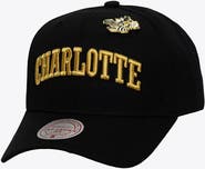Mitchell & Ness Men's Mitchell & Ness Black Charlotte Hornets Hardwood Classics Pinned Gold Pro Crown Snapback Hat