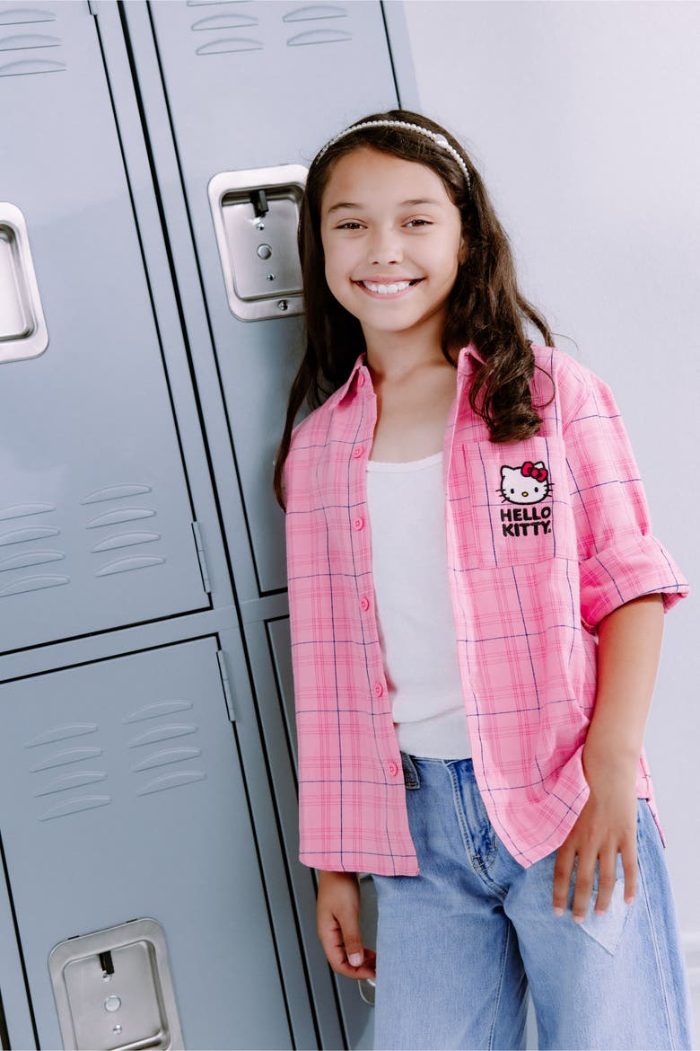 Long-Sleeve Flannel Button-Down Shirt, Alternate, color, Hello Kitty Pink