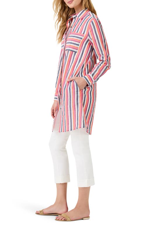 Nic + Zoe Nic+zoe Daybreak Stripe Button-up Tunic In Pink Multi