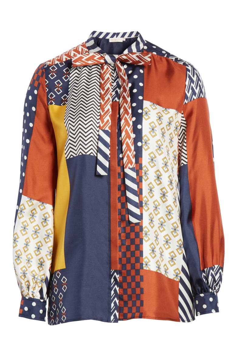 Vivian Patchwork Silk Top, Alternate, color, GEOMETRIC PATCHWORK