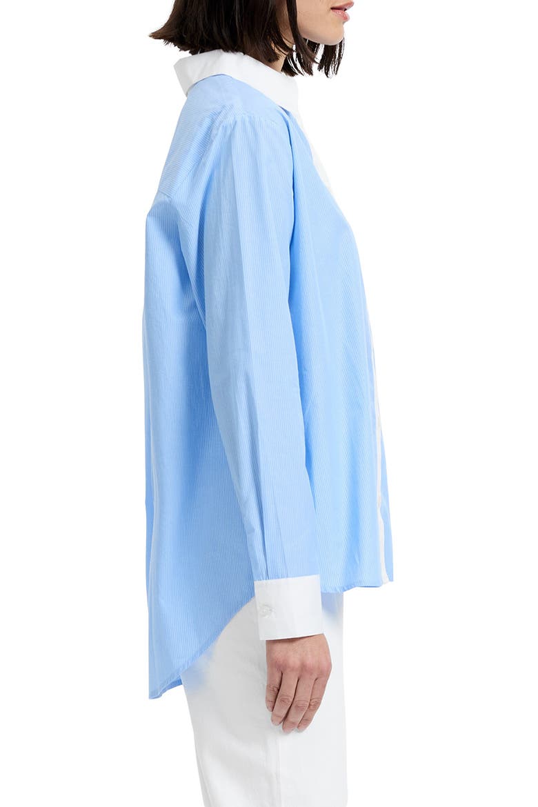 Ticking Stripe Cotton Poplin Button-Up Shirt, Alternate, color, BLUE HYDRANGEA SUMMER
