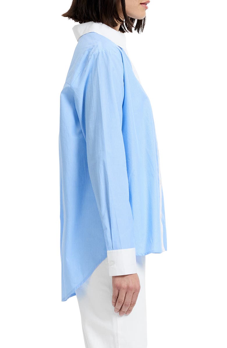 French Connection Ticking Stripe Cotton Poplin Button-Up Shirt, Alternate, color, Blue Hydrangea Summer