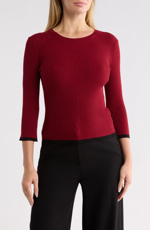 Piping Trim Ribbed Crewneck Sweater
