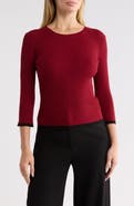 T Tahari Piping Trim Ribbed Crewneck Sweater