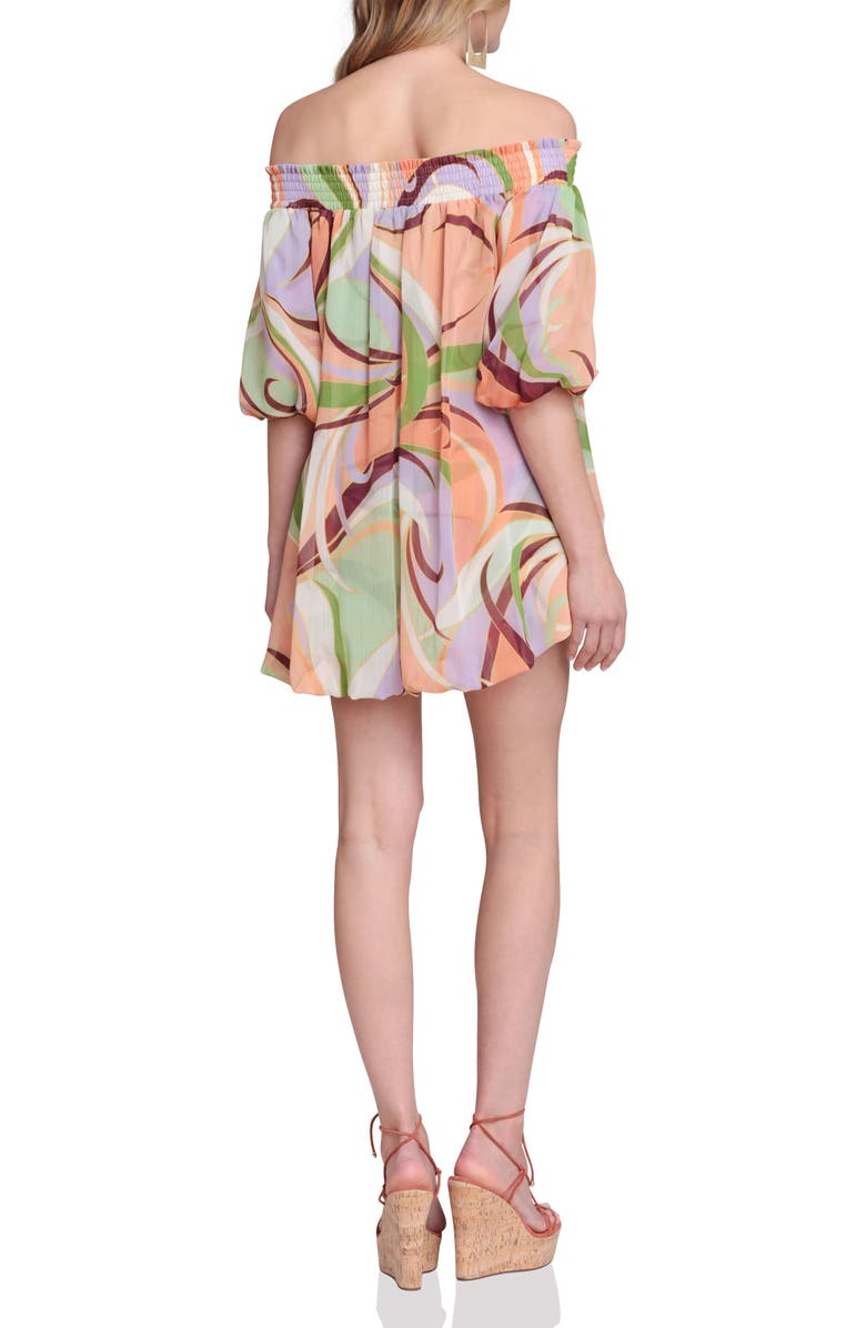 Avec Les Filles Print Off the Shoulder High-Low Dress, Alternate, color, Riviera Fan