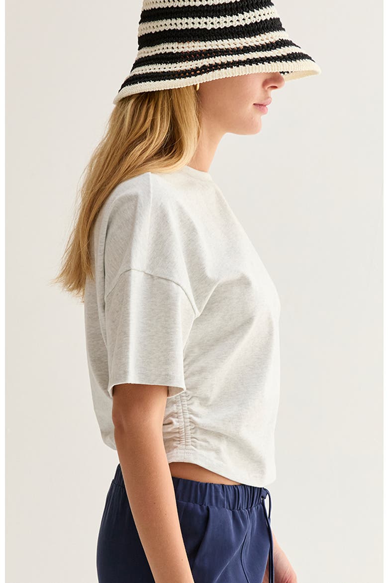 Semi Cropped Ruched Knit Top, Alternate, color, White Melange