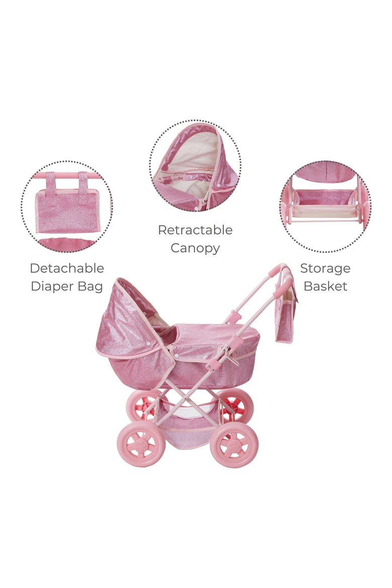 Olivia's Little World Baby Doll Bassinet Pram with Cover, Alternate, color, PINK