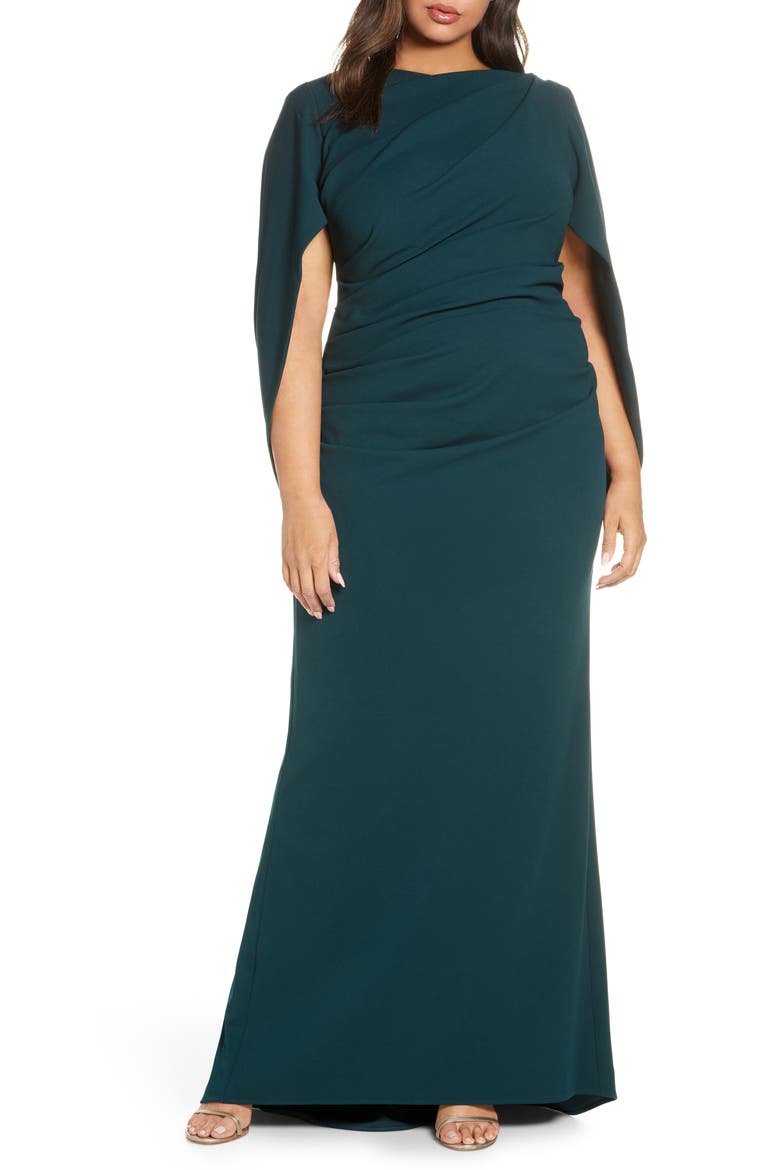 Drape Back Scuba Crepe Gown, Main, color, PINE