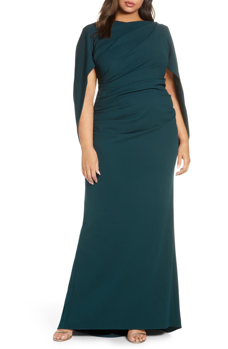 Betsy & Adam Drape Back Scuba Crepe Gown, Main, color, 