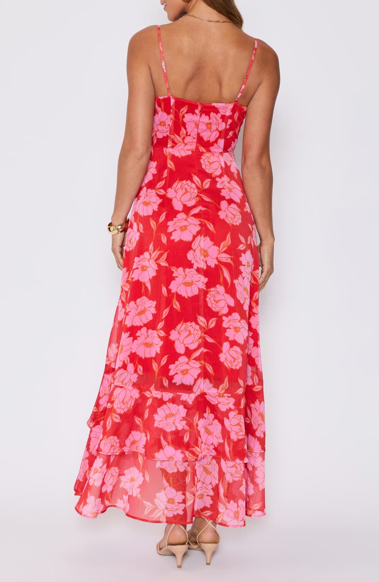VICI Collection Escape to Paradise Ruffle High-Low Maxi Dress, Alternate, color, Red/ Pink Floral