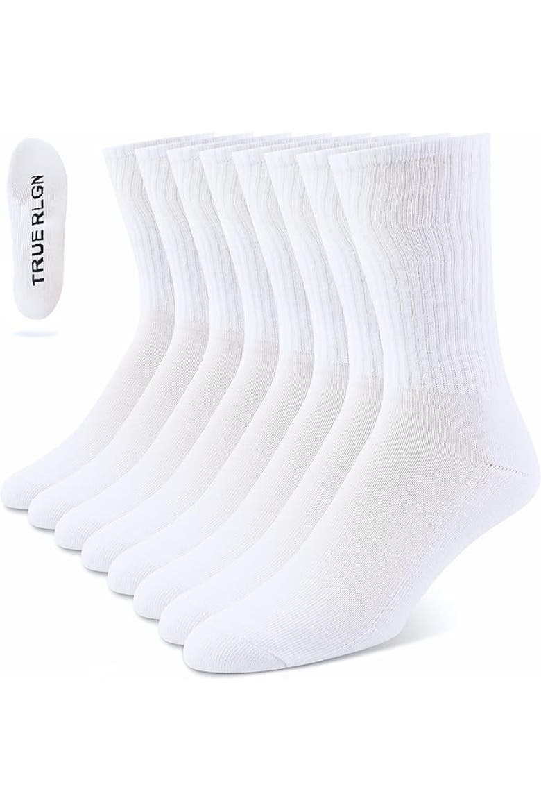 8 Pairs Premium Athletic Crew Socks, Main, color, White