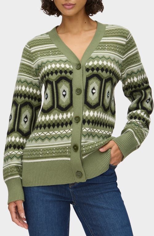 ALIGNE Frederika Embellished Fair Isle Cotton & Wool Blend Cardigan in Green 