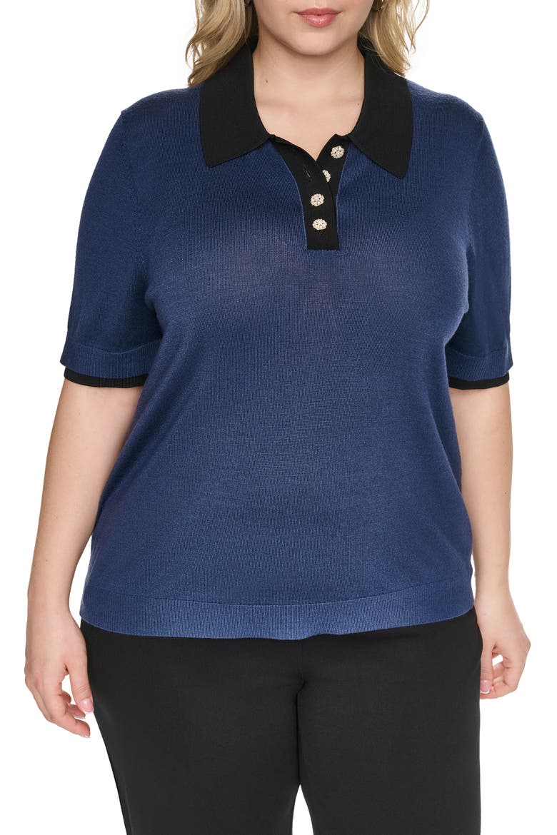 Johnny Collar Short Sleeve Sweater, Main, color, NAVAL ACADEMY/ BLACK