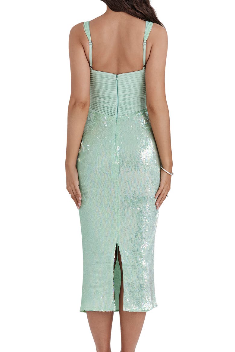 Thala Corset Bodice Sequin Cocktail Dress, Alternate, color, MIST GREEN