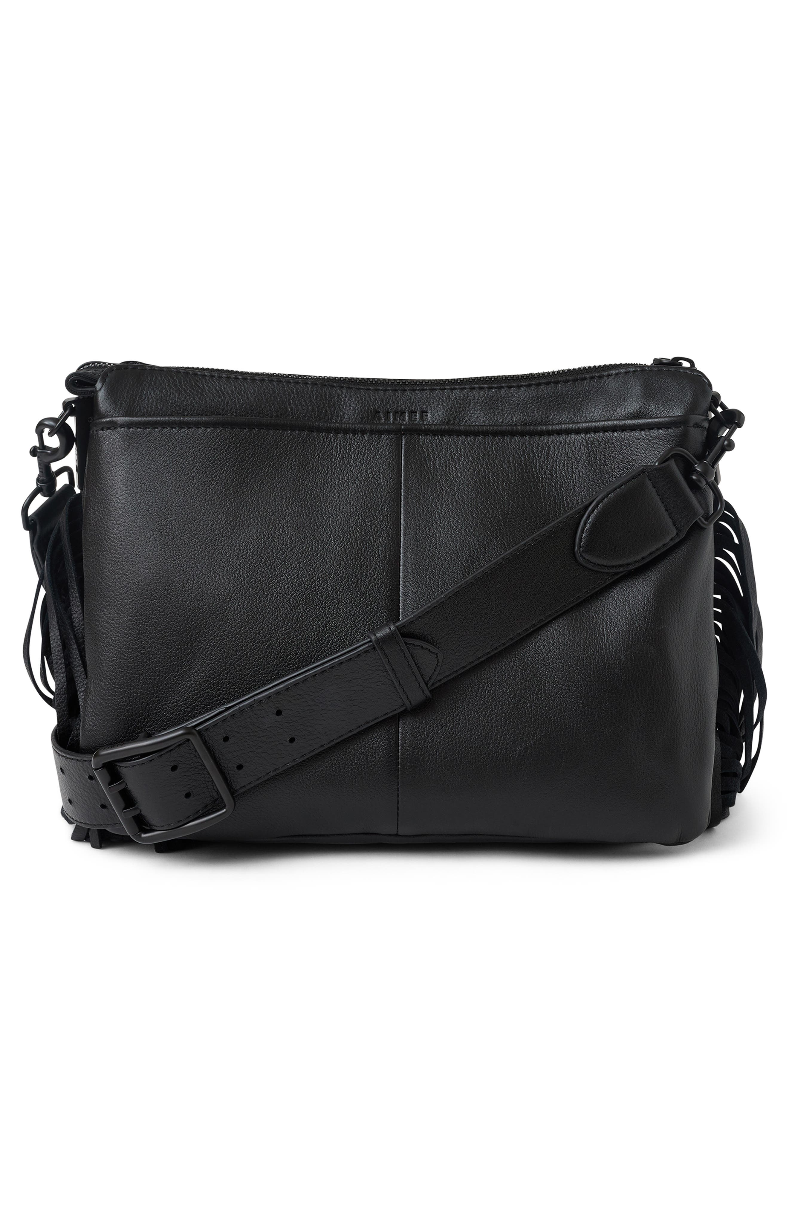 Famous Fringe Large Leather Crossbody, Alternate, color, BLACK CHEVRON