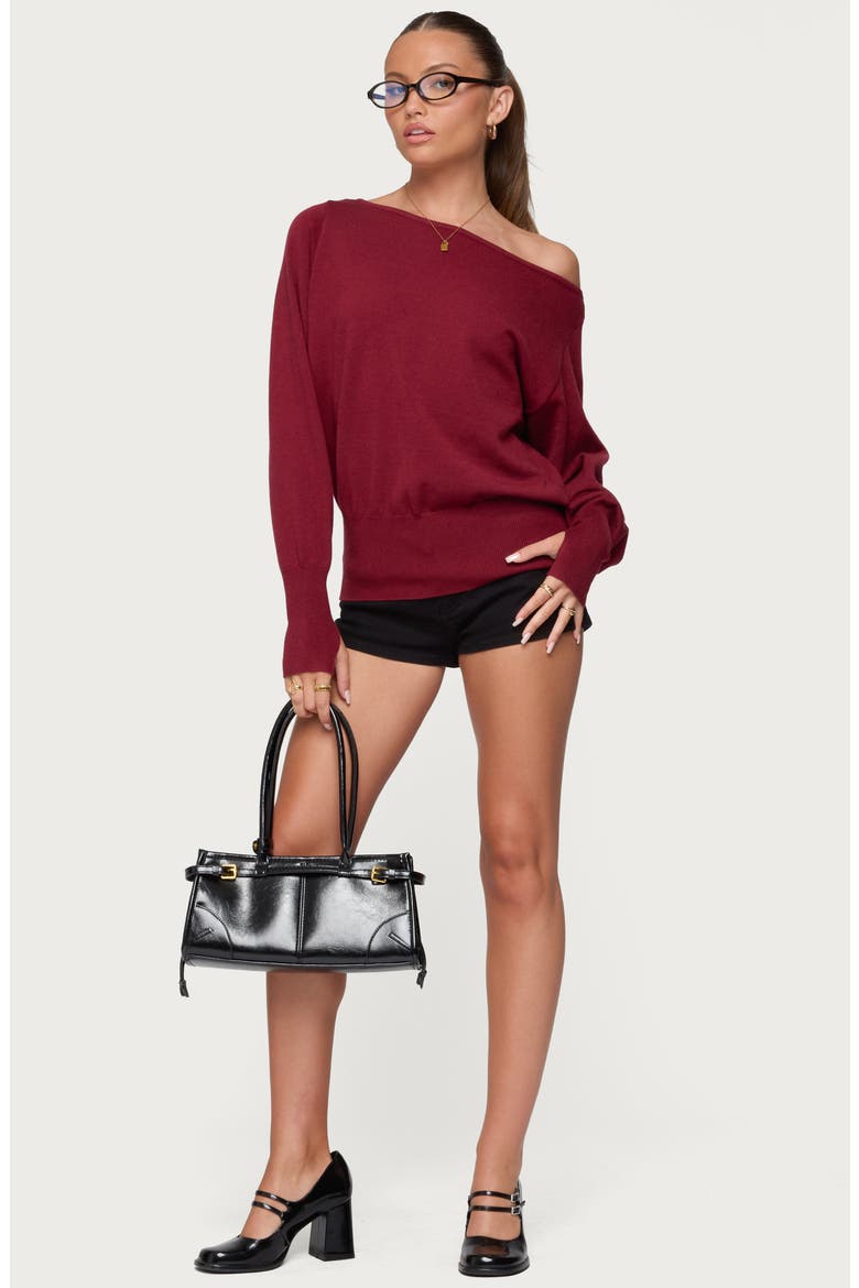 Oversize Off the Shoulder Sweater, Alternate, color, BURGUNDY