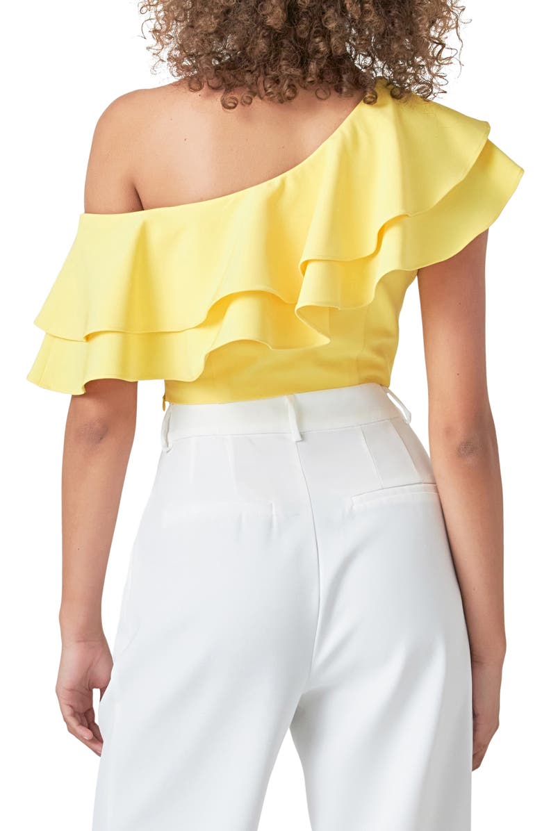 Endless Rose Ruffle One-Shoulder Crop Top, Alternate, color, Lemon