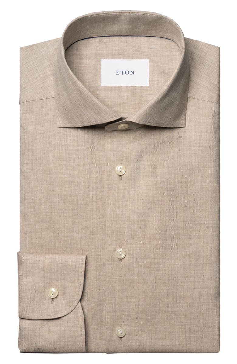 Eton Slim Fit Flannel Dress Shirt, Alternate, color, Light Beige