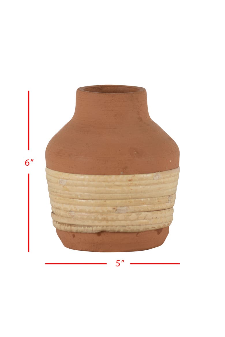 Natural Handthrown Terracotta & Rattan Bud Vase, Alternate, color, Brown