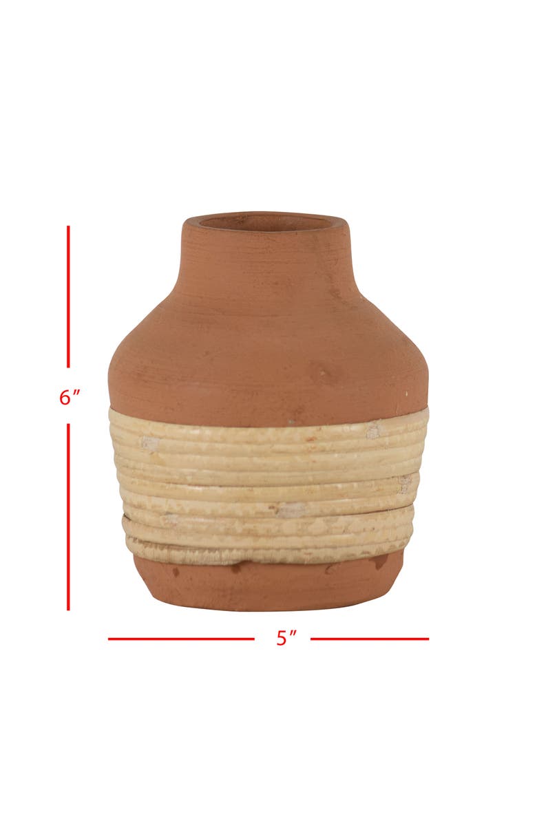 Foreside Home and Garden Natural Handthrown Terracotta & Rattan Bud Vase, Alternate, color, Brown