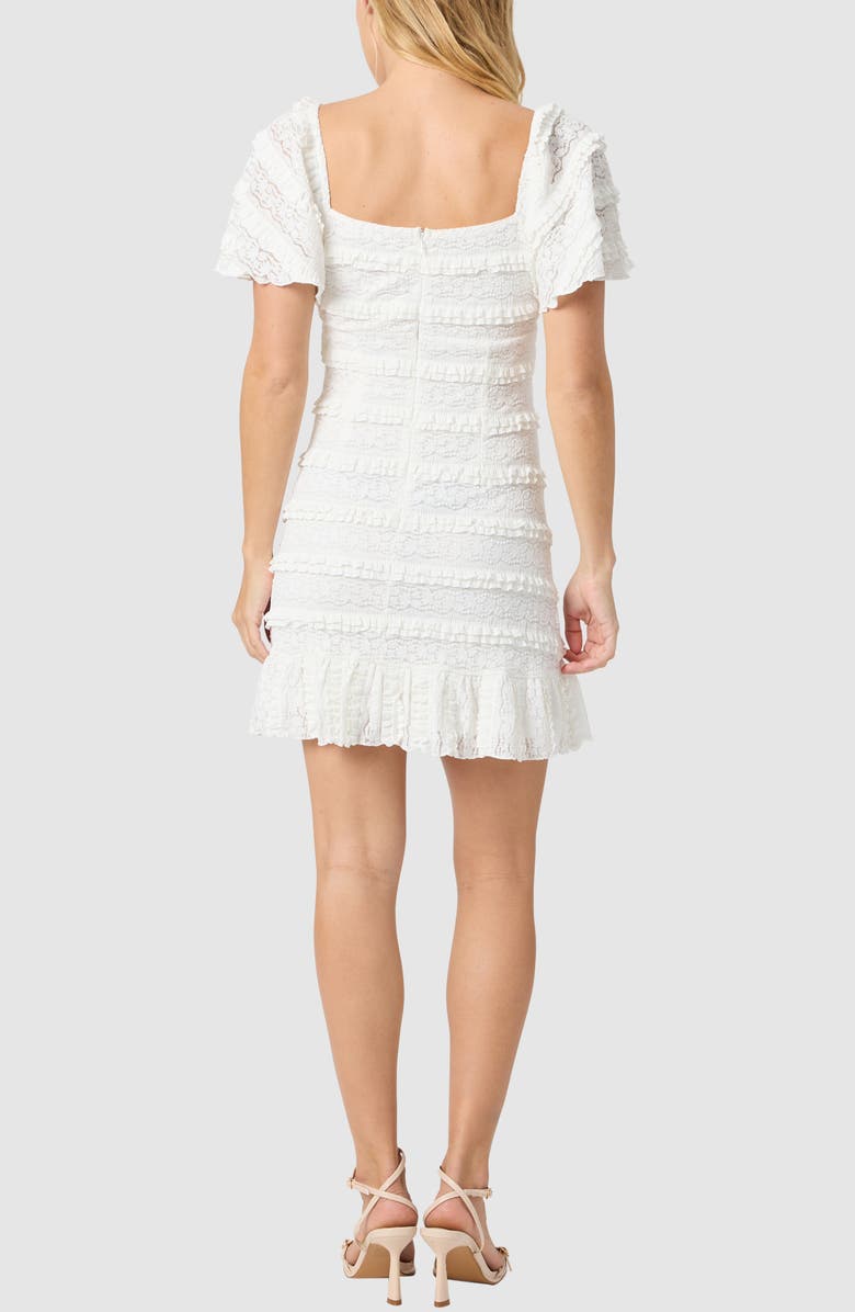 All in Favor Flutter Sleeve Lace Minidress, Alternate, color, White Black