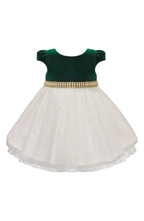 Velvet Faux Pearl Mesh Dress (Baby)