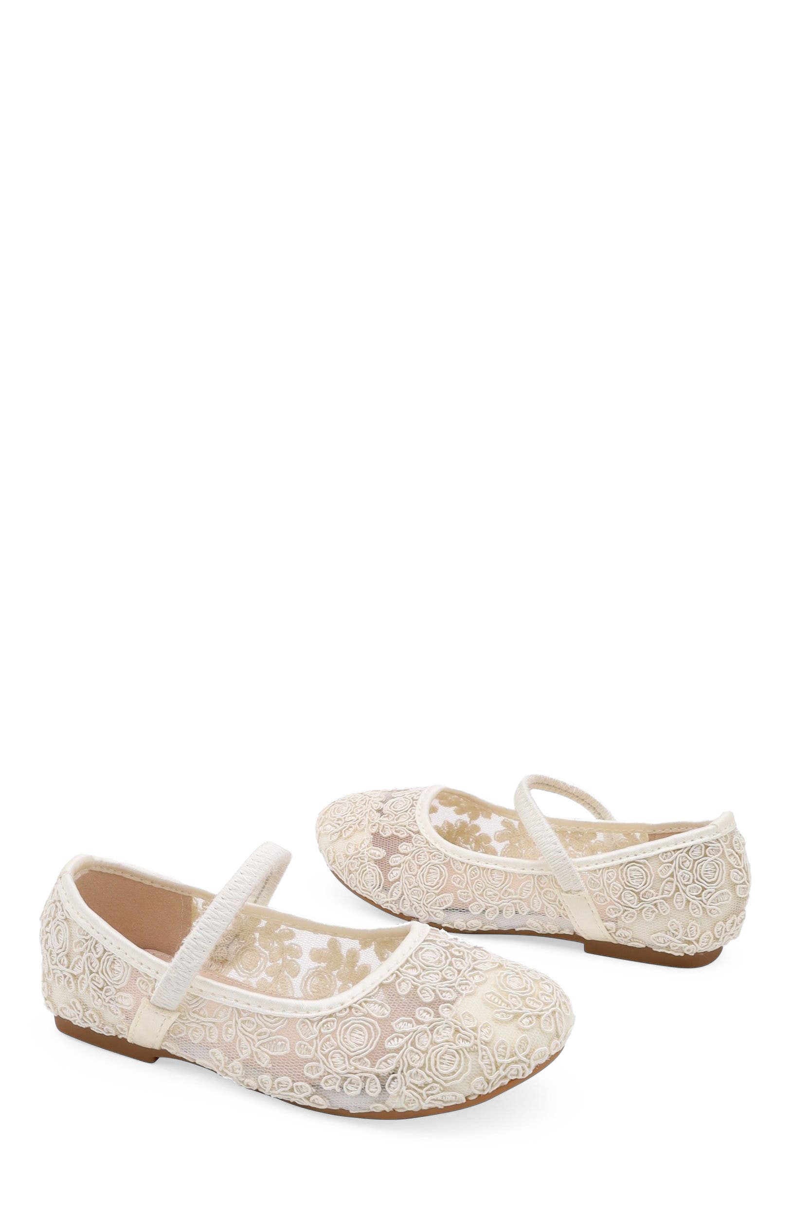Kailee P Pas Crochet Lace Mary Jane Flats, Alternate, color, Ivory