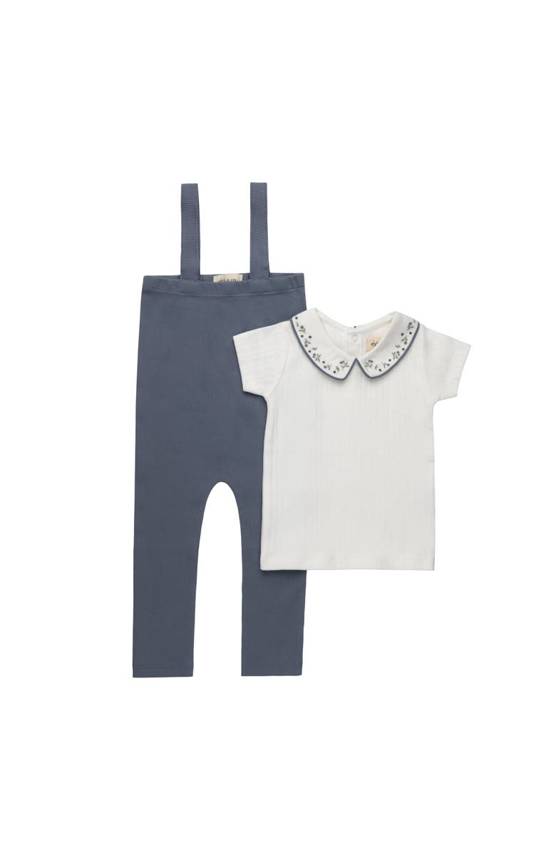 Ely's & Co. Embroidered Collar Collection - T-shirt and Overalls, Main, color, Ivory/Blue