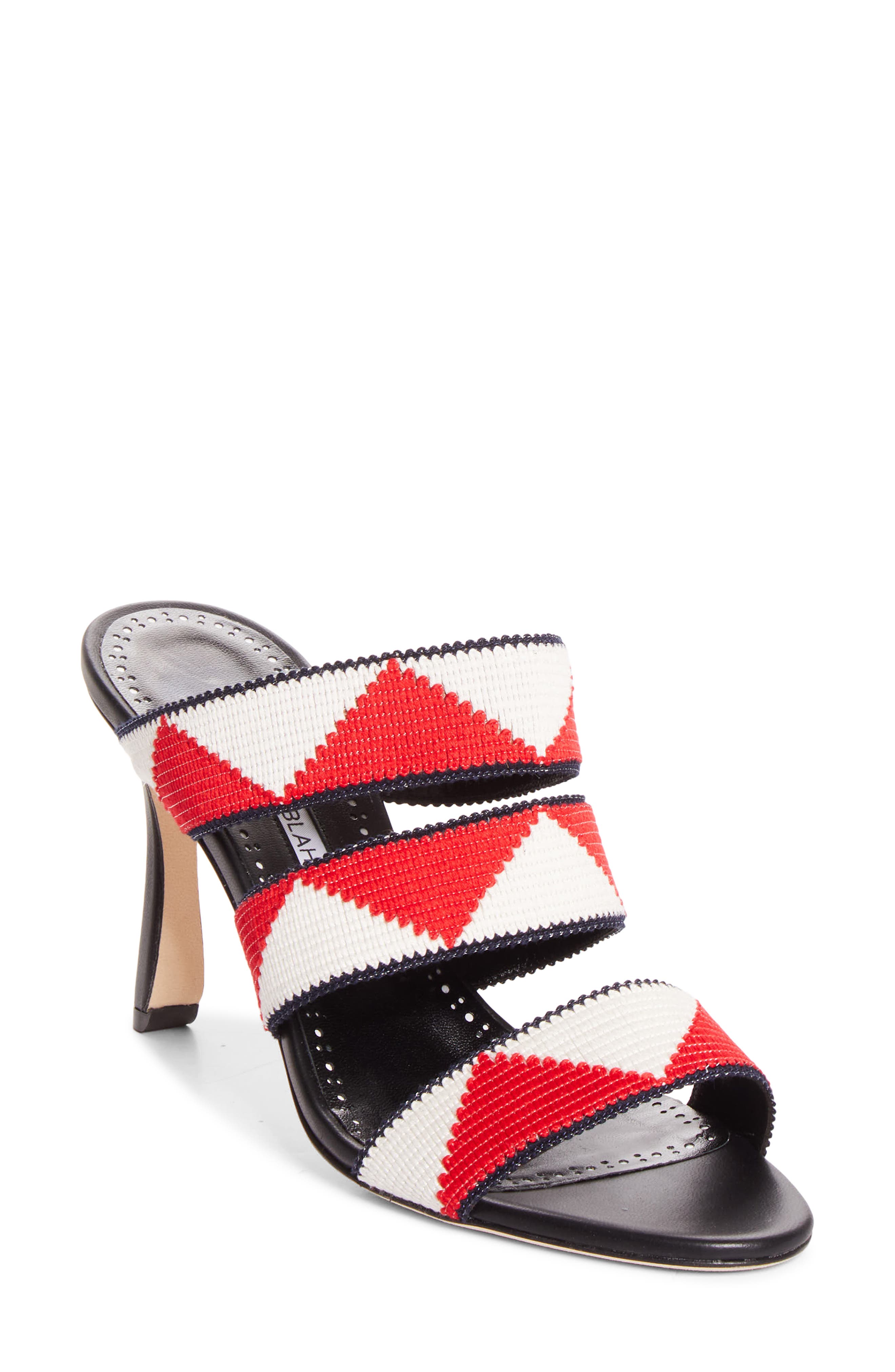 Manolo Blahnik Capro Slide Sandal, Main, color, Black/ Red/ White