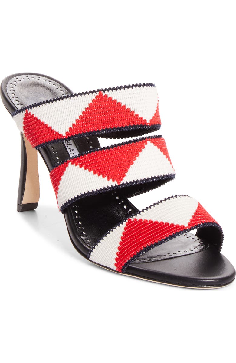 Manolo Blahnik Capro Slide Sandal, Main, color, Black/ Red/ White