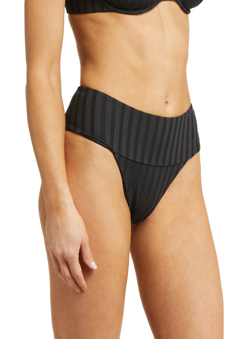 Emmi High Waist Rib Bikini Bottoms, Alternate, color, BLACK SUPER RIB