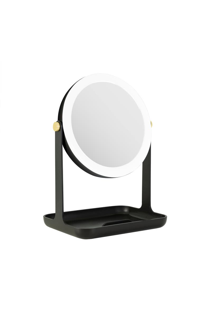 Back-to-School Lighted Makeup Mirror with Accessory Tray & Phone Holder, Main, color, Black