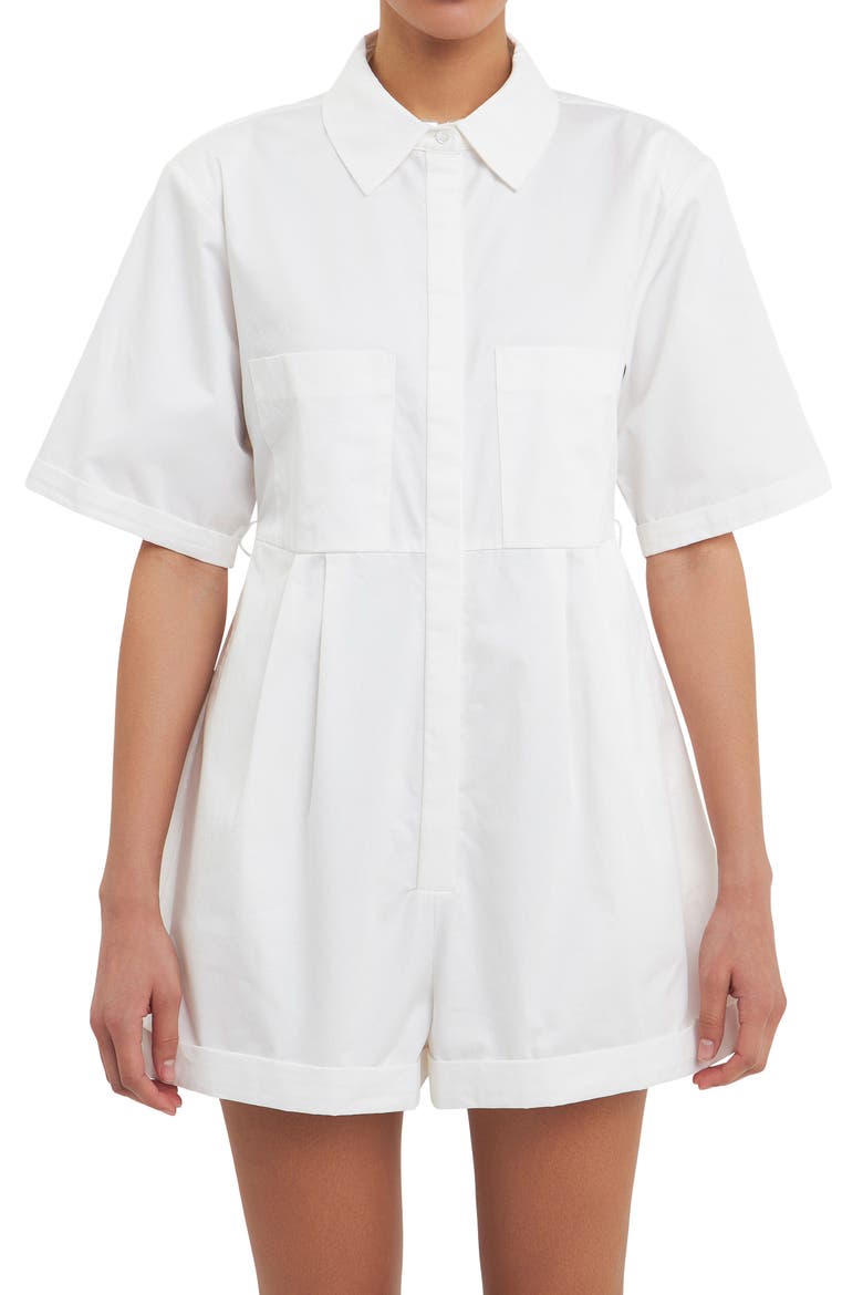 Shoulder Pad Shirt Romper, Alternate, color, WHITE