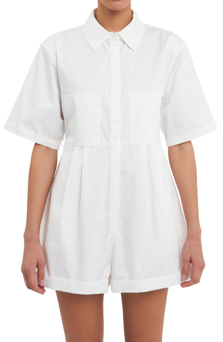 Grey Lab Shoulder Pad Shirt Romper, Alternate, color, White