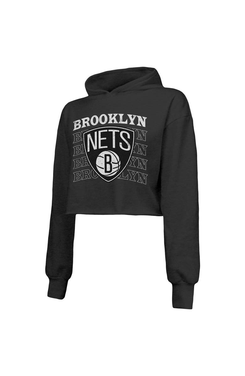 Majestic Threads Women's Majestic Threads Black Brooklyn Nets Repeat Cropped Tri-Blend Pullover Hoodie, Alternate, color, Black