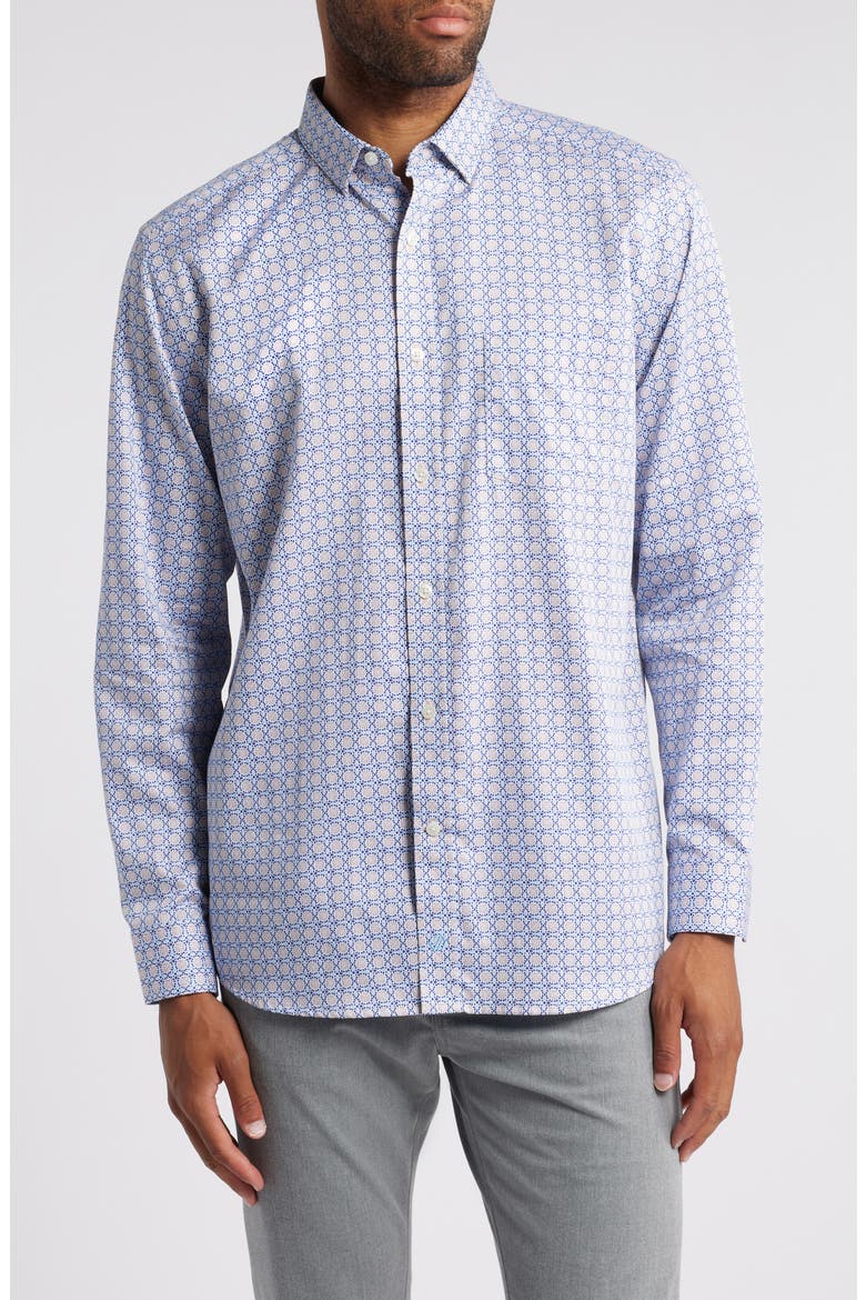 Tile Print Button-Up Shirt, Main, color, LIGHT BLUE