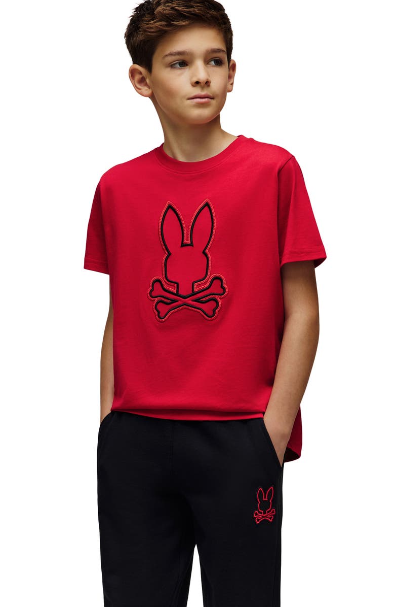 Psycho Bunny Kids' Sayer Embroidered Bunny Pima Cotton T-Shirt, Alternate, color, Tango Red