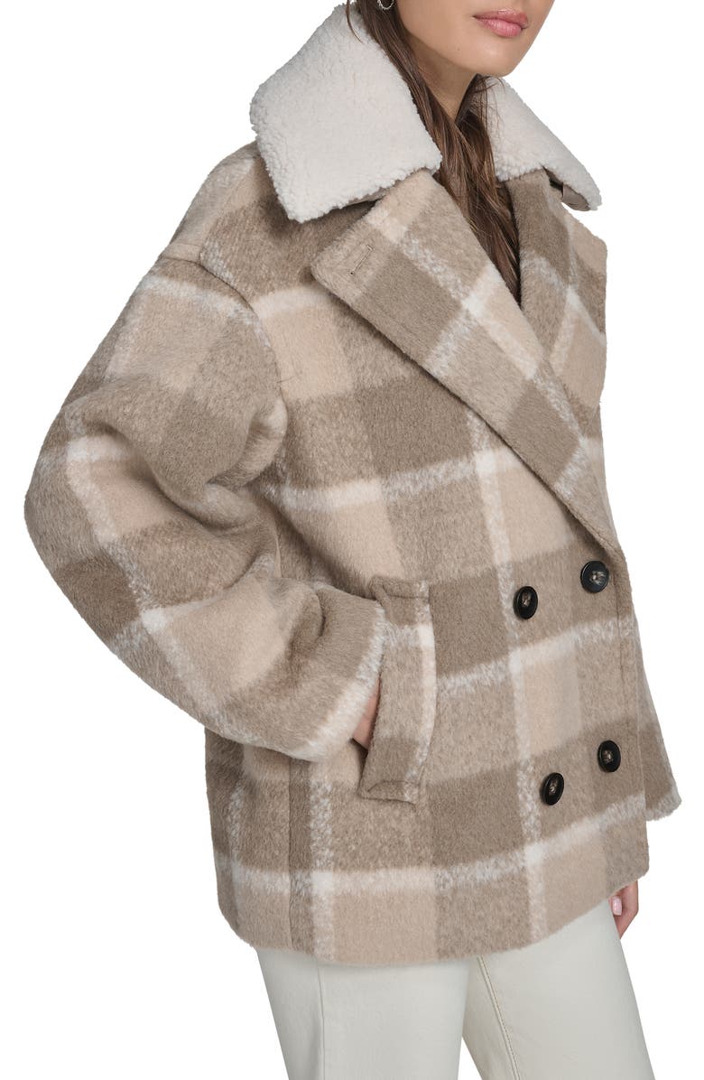 Levi's<sup>®</sup> Plaid Short Peacoat with Removable Faux Shearling Collar, Alternate, color, Camel Comb
