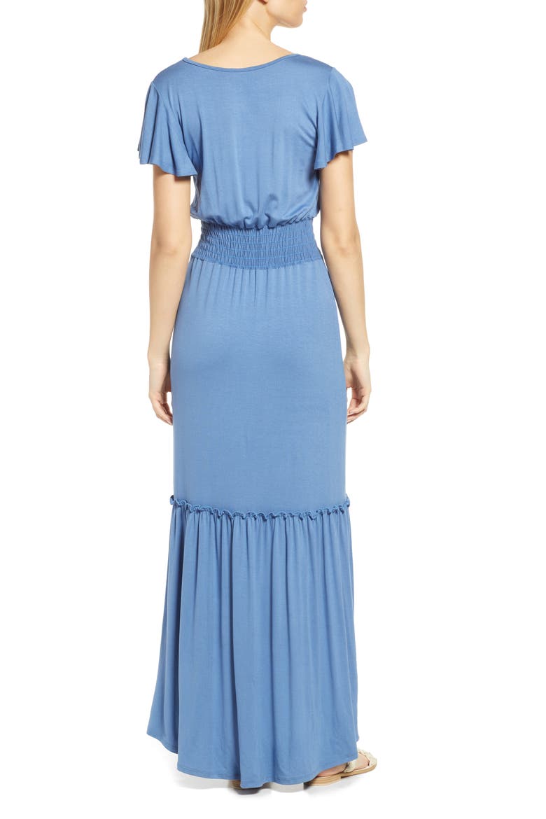 Smock Waist Knit Maxi Dress, Alternate, color, DENIM