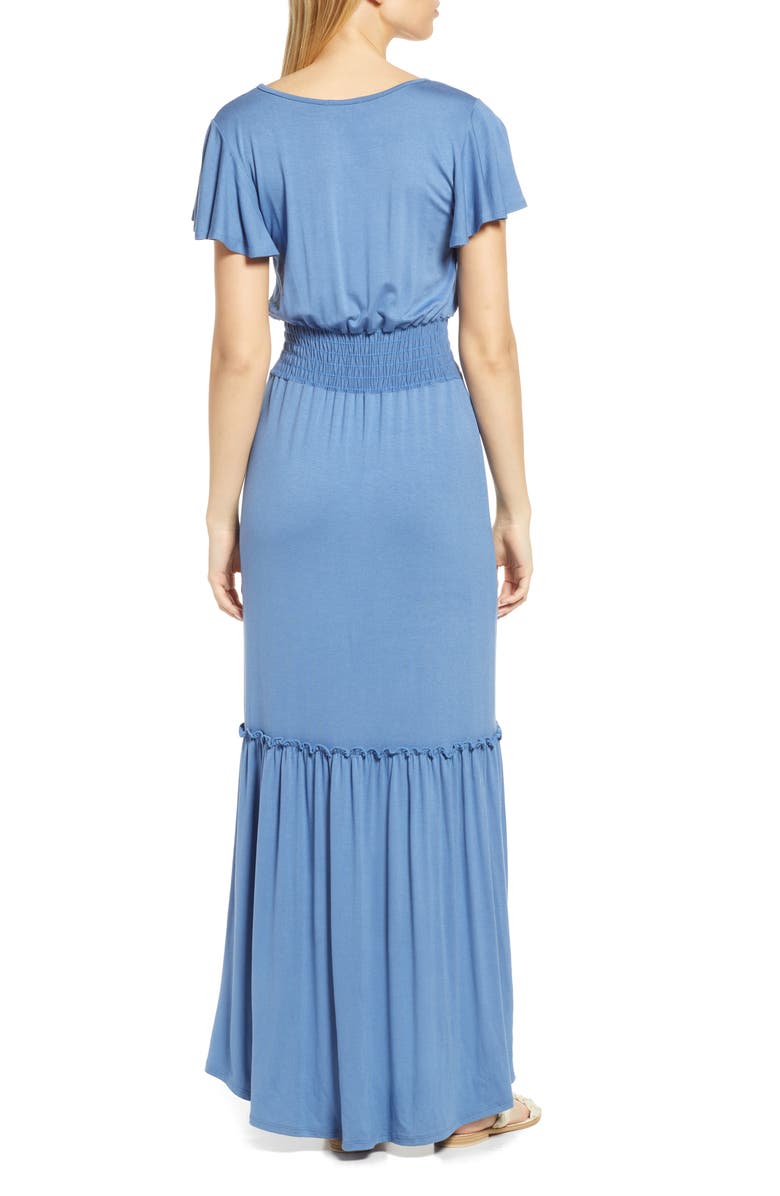 Loveappella Smock Waist Knit Maxi Dress, Alternate, color, Denim