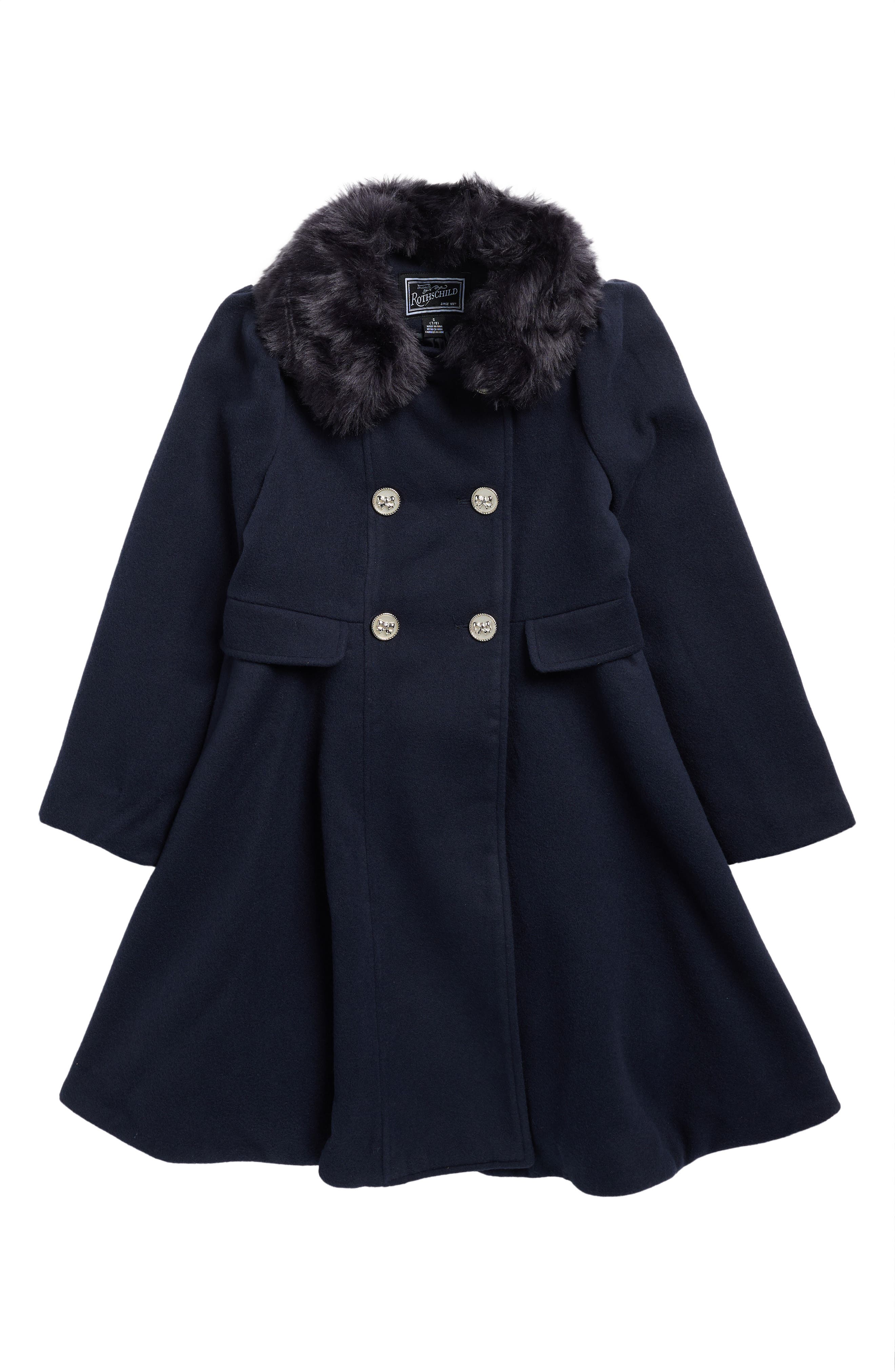 Rothschild Kids' Princess Faux Fur Collar Double Breasted Tweed Coat